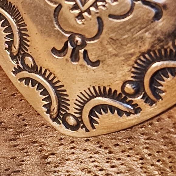 Navajo Vincent Joe Platero, Sterling Silver Stamped Heart Earrings - Picture 5 of 14